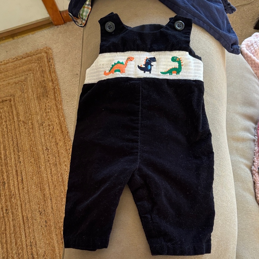 Nursery Rhyme Black Overalls with Dinosaur Embroidery
